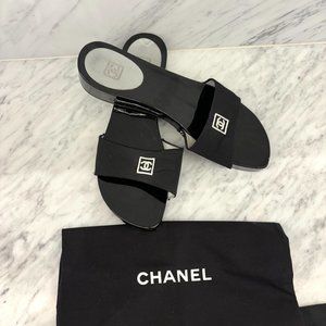 Auth CHANEL Mule Sandals in Black size 38